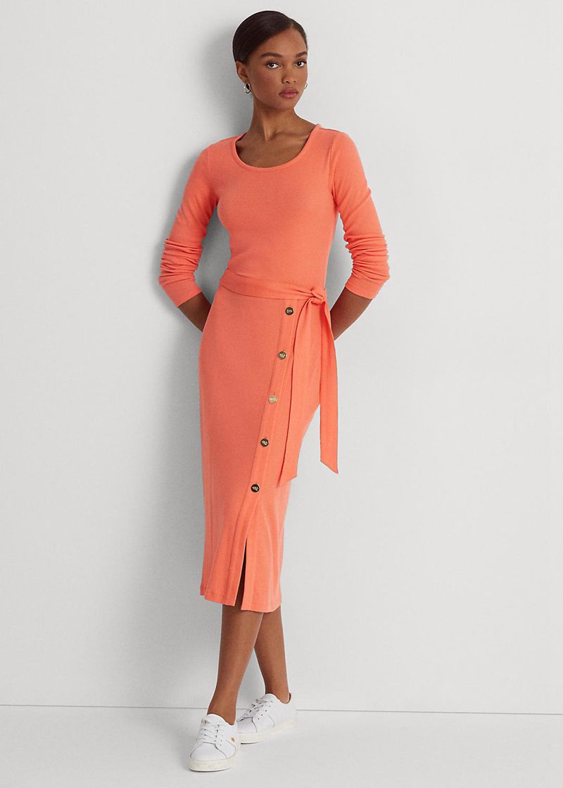 Sukienka Lauren Damska Pomarańczowe Belted Rib-Knit 732801-BWX